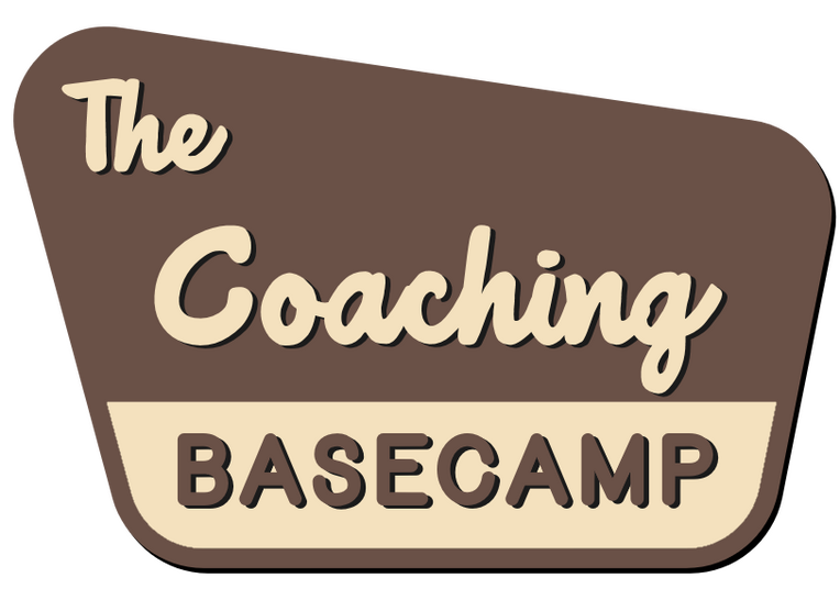 The Coaching Basecamp logo in the style of a national forest sign.